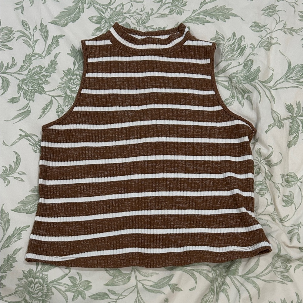 Old Navy Brown and White Striped Tank Top